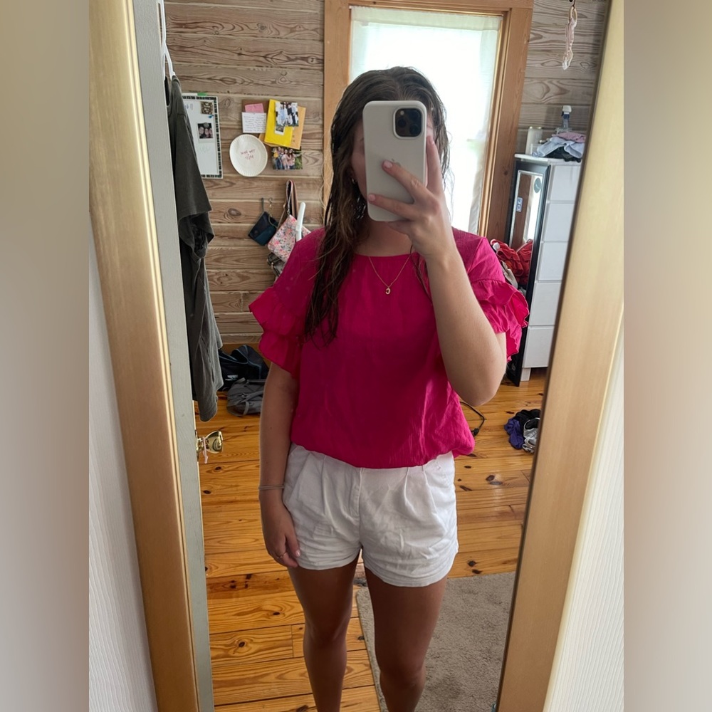 Hot Pink Ruffle Sleeve Blouse